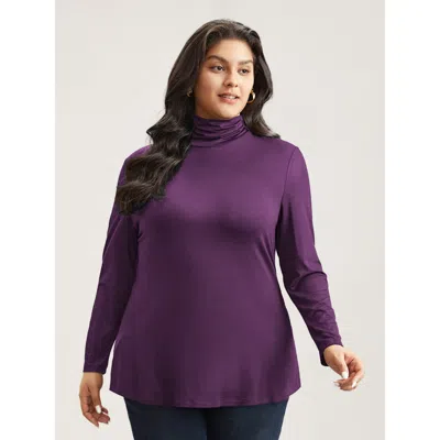 Bloomchic Supersoft Essentials Solid Funnel Neck Knit T-shirt In Purple