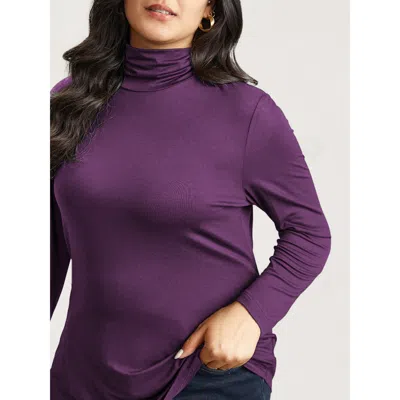 Bloomchic Supersoft Essentials Solid Funnel Neck Knit T-shirt In Purple