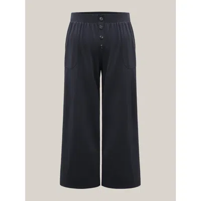 Bloomchic Button Front Wide-leg Pants In Blue