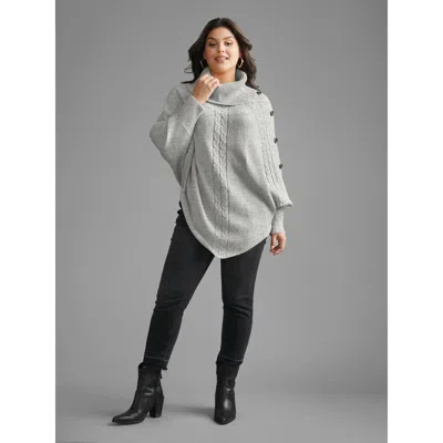 Bloomchic Turtleneck Cable Knit Asymmetrical Hem Pullover In Animal Print