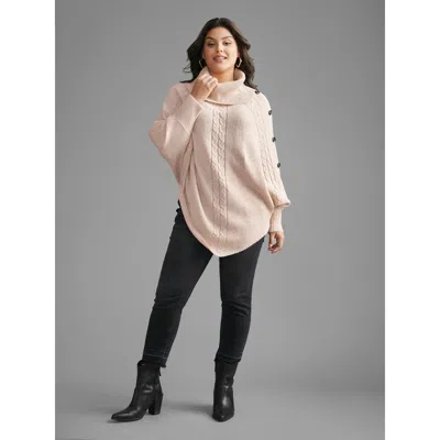 Bloomchic Turtleneck Cable Knit Asymmetrical Hem Pullover In Black