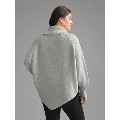Bloomchic Turtleneck Cable Knit Asymmetrical Hem Pullover In Animal Print