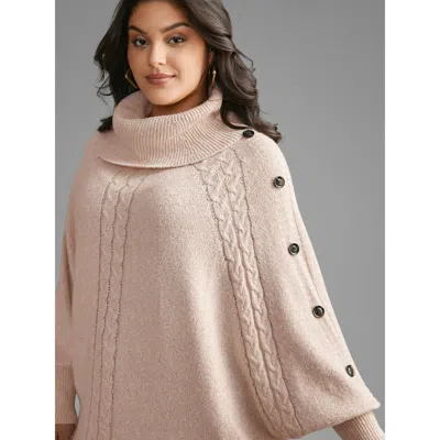 Bloomchic Turtleneck Cable Knit Asymmetrical Hem Pullover In Black