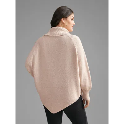 Bloomchic Turtleneck Cable Knit Asymmetrical Hem Pullover In Black