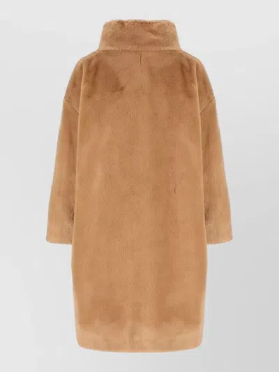 Herno Faux Fur Short Coat With High Collar In Brown