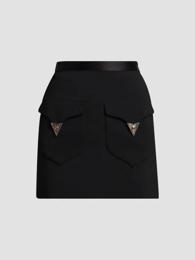 Versace Medusa-embellished Silk-trimmed Wool-blend Mini Skirt In Black