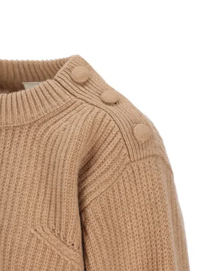 Chloé Pullover Corto Con Collo A Lupetto In Maglia Di Lana E Cashmere Con Pizzo In Brown