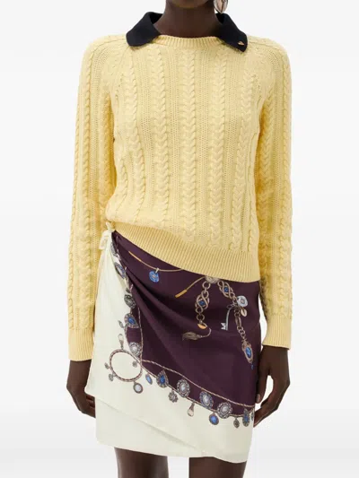 Versace Cable-knit Contrasting-collar Sweater In Yellow