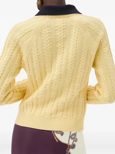Versace Cable-knit Contrasting-collar Sweater In Yellow