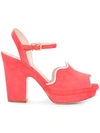 Fendi Waves Suede Platform Sandals In Red