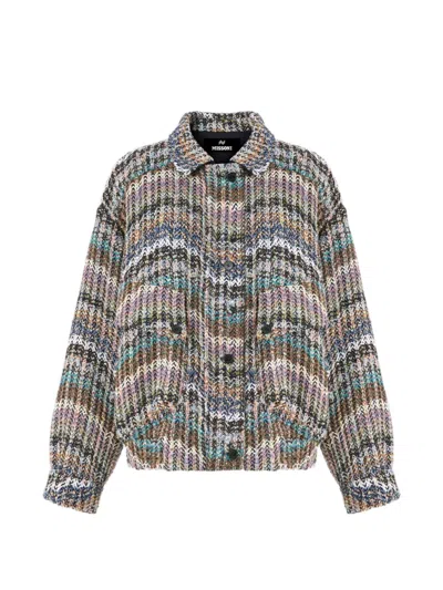 Missoni Oversized Bomber Jacket In Chevron Knit With Sequins In Multi