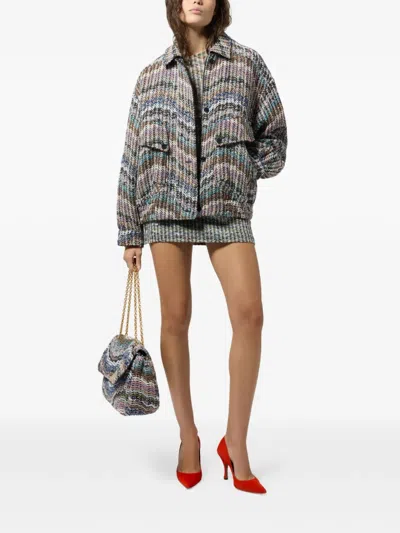 Missoni Oversized Bomber Jacket In Chevron Knit With Sequins In Multi