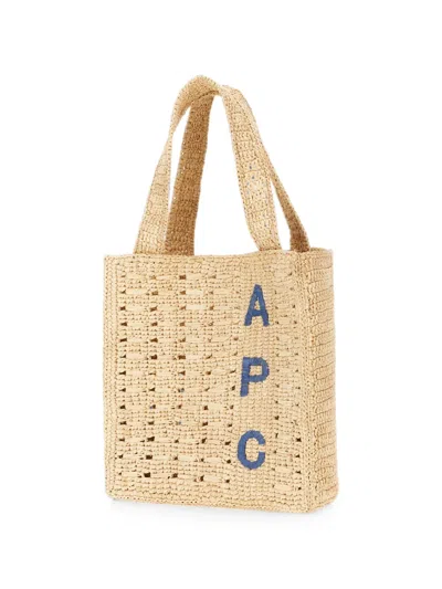 A.p.c. Rectangular Raffia Tote Bag With Contrasting Logo In Neutral