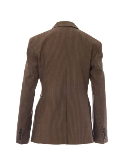Max Mara Studio Double-breasted Pinstripe Blazer In Brown
