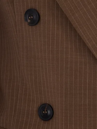 Max Mara Studio Double-breasted Pinstripe Blazer In Brown
