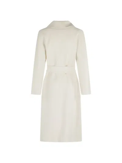Max Mara Studio Belted Wool Blend Wrap Coat In White