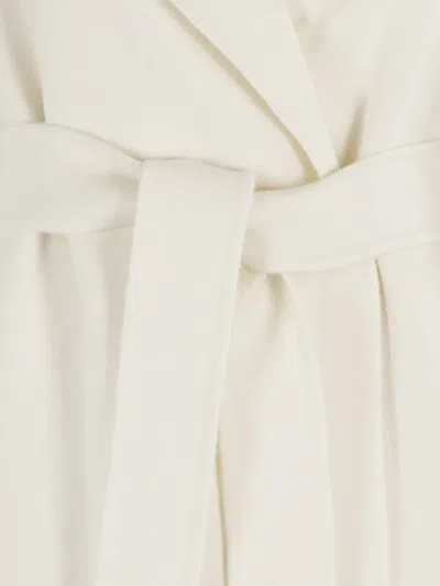 Max Mara Studio Belted Wool Blend Wrap Coat In White