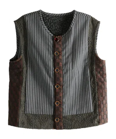Communs Patchwork Buttoned Vest In Black