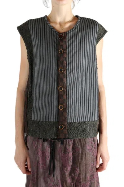 Communs Patchwork Buttoned Vest In Black
