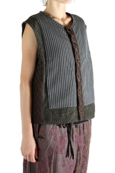 Communs Patchwork Buttoned Vest In Black