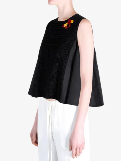 Communs Pleated-panel Button-detail Top In Black