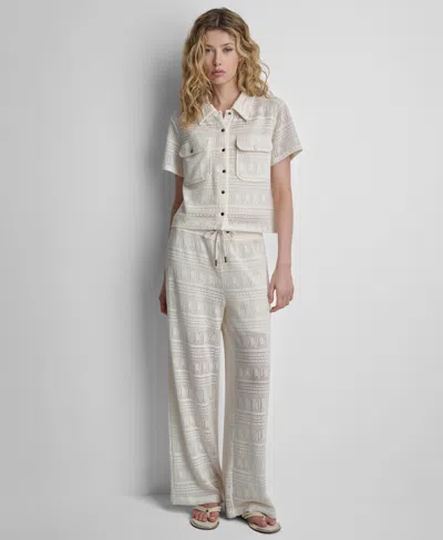 Dkny Open Stitch Drawstring Pants In White