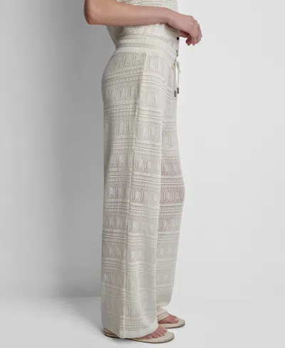 Dkny Open Stitch Drawstring Pants In White