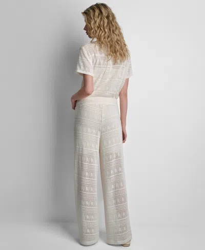 Dkny Open Stitch Drawstring Pants In White