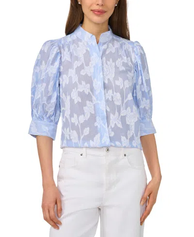Cece The Pearce Puff Shoulder Top In Blue