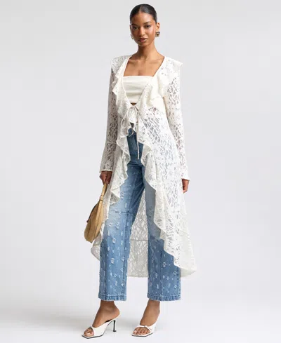 Avec Les Filles Lace Cascade Duster Jacket In Multi