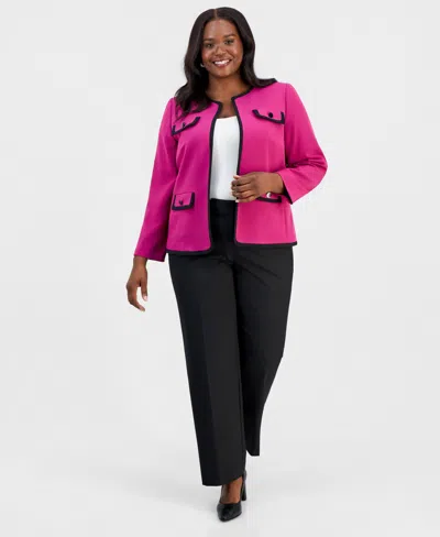 Kasper Plus Size Collarless Open-front Framed Jacket In Pink