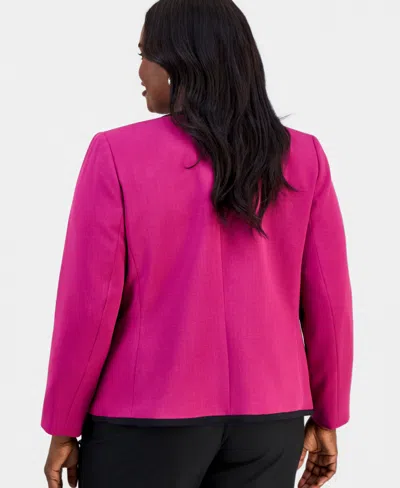 Kasper Plus Size Collarless Open-front Framed Jacket In Pink