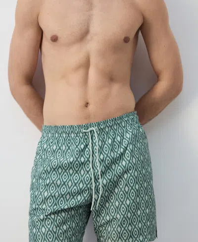 Mango Printed Swimsuit With Drawstring In Green