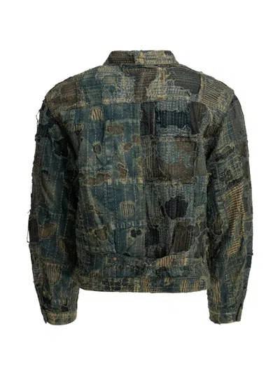 Kapital Boro Patchwork Denim Jacket In Green