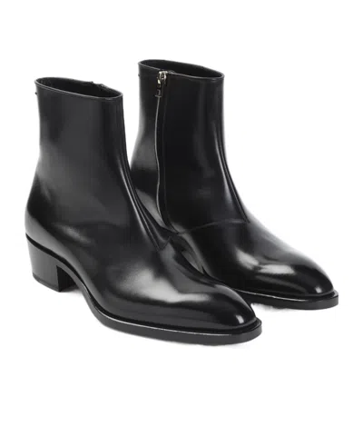 Tom Ford Vincent Burnished Leather Ankle Boots In Black