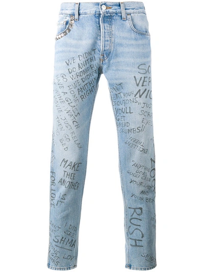 Gucci Scribbled Writing Print Punk Trouser In Blue | ModeSens