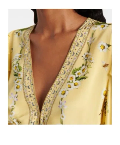 Camilla Daisy Chains Button Front Long Sleeve Silk Minidress In Yellow
