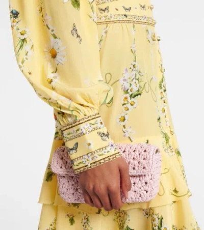 Camilla Daisy Chains Button Front Long Sleeve Silk Minidress In Yellow
