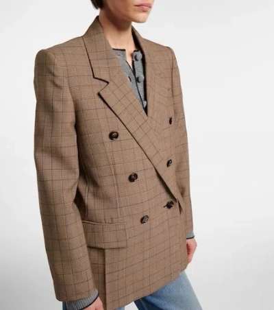 Chloé Double-breasted Tailored Jacket In Check Wool In Brown