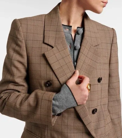 Chloé Double-breasted Tailored Jacket In Check Wool In Brown