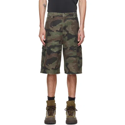 Represent Camo Print Cargo Shorts In Green