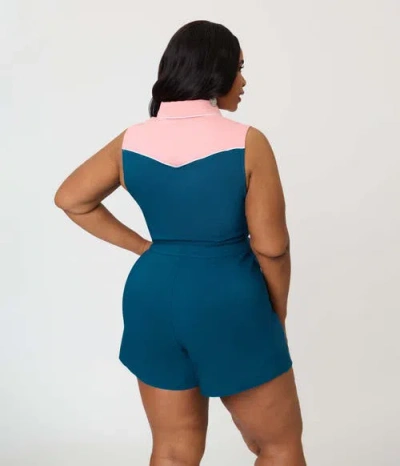 Unique Vintage Plus Size Rodeo Ready Romper In Blue