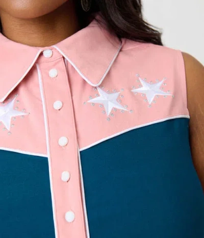 Unique Vintage Plus Size Rodeo Ready Romper In Blue