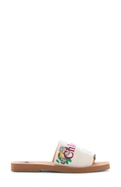 Chloé Mini Ribbons Embroidered Citrus Motif Sandals In White