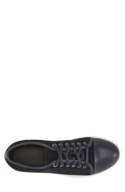 Lanvin Low-top Sneakers With Glossy Patent Toe Cap And Suede Upper In Blue