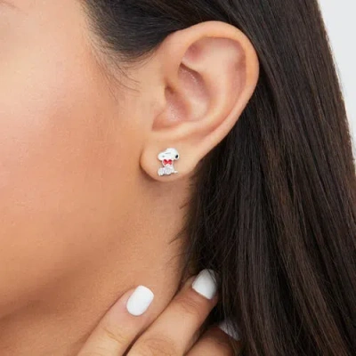 Peanuts Snoopy Heart Stud Earrings, Silver Plated In Multi