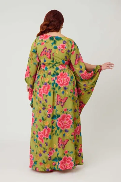 Unique Vintage Plus Size 1960s Flutter Sleeve Caftan In Multi