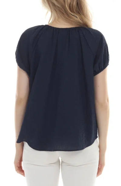 Rain And Rose Button Front Short Sleeve Top In Blue