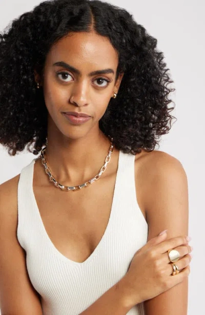 Open Edit Two Tone Rectangle Link Chain Necklace In Multi