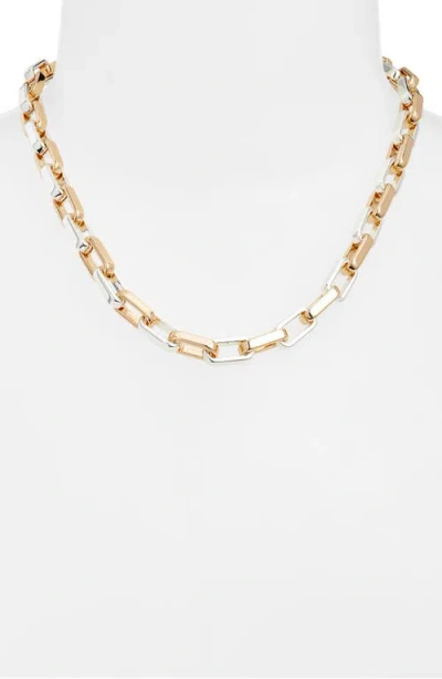 Open Edit Two Tone Rectangle Link Chain Necklace In Multi